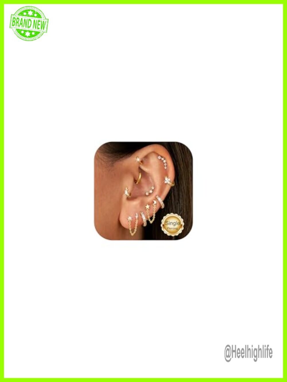 Gold Plated Stainless Steel Cartilage Earring Set Flat Back Studs Hoop 20G